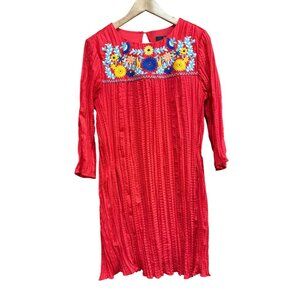 Label By Five Twelve Red Boho Floral Embroidered Ruffle Mini Dress M
